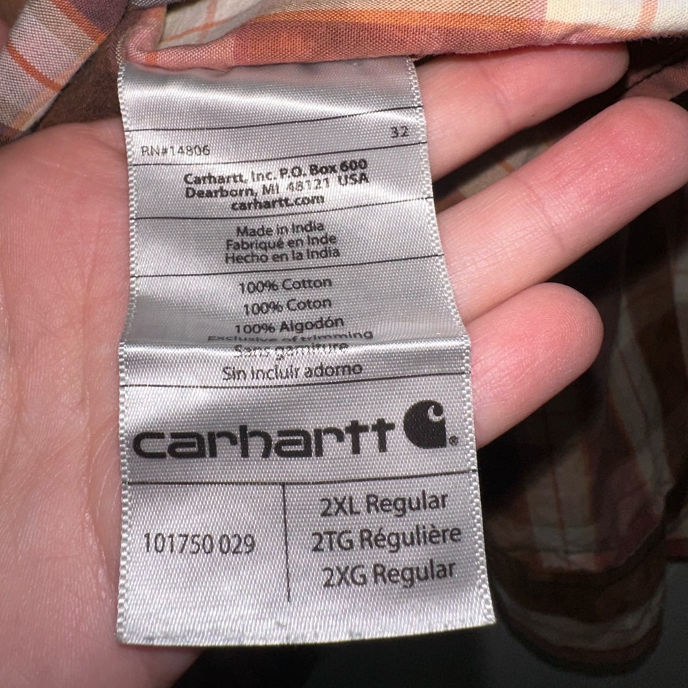 Carhartt Relaxed Fit 2XL Upcycled Reworked Bleach Dye Plaid Button Down Shirt - Picture 5 of 15
